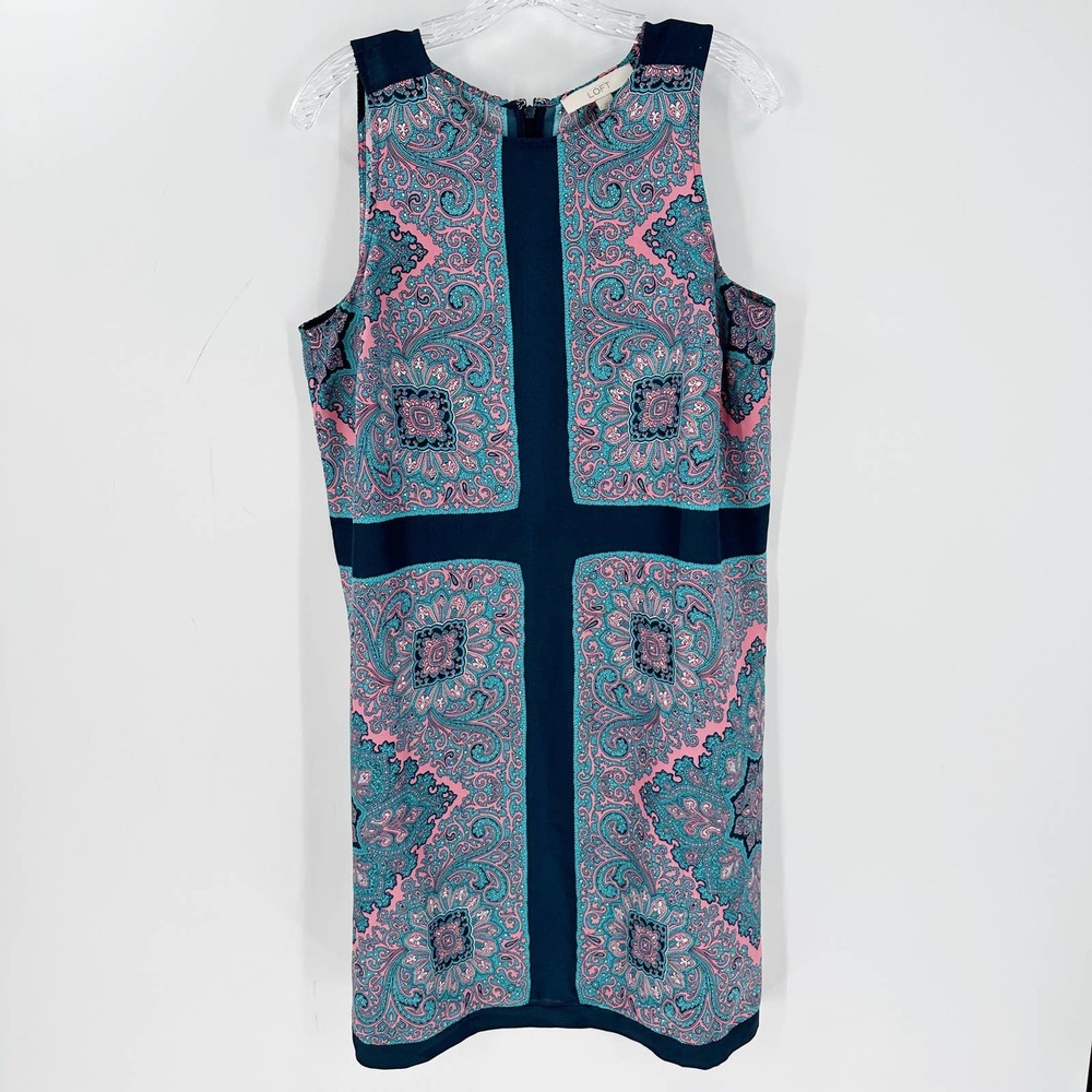 LOFT Teal and Pink Paisley Mini Dress